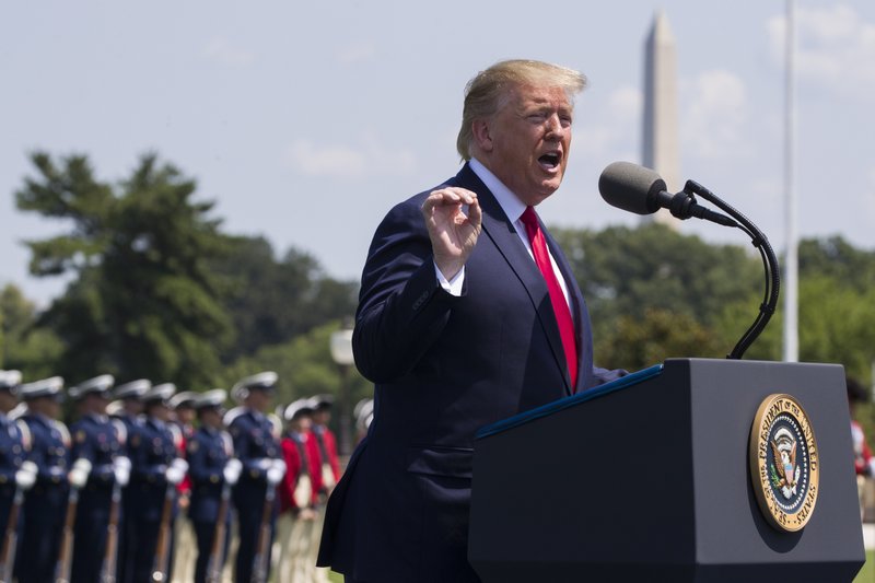 FILE - In this July 25, 2019, file phot, President Donald Trump speaks during a ceremony for new Secretary of Defense Mark Esper at the Pentagon. If there was one day that crystallized all the forces that led to the impeachment investigation of President Donald Trump, it was July 25. That was the day of his phone call with Ukraine’s new leader, pressing him for a political favor. (AP Photo/Alex Brandon, File)
story.lead_photo.caption
