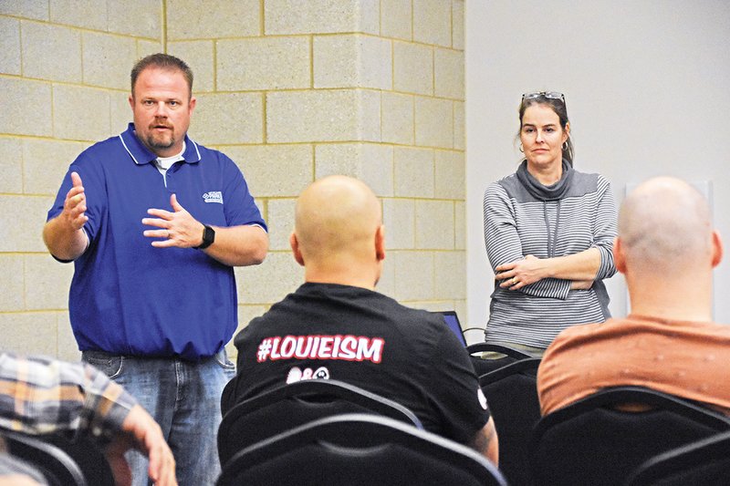 Cabot Parks Director Travis Young discusses the plans for a new mountain-bike trail for Cabot Regional Park, off Willie Ray Drive, during a special meeting Nov. 19.