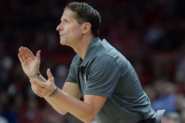 Arkansas coach Eric Musselman directs his players Saturday, Nov. 30, 2019, during the second half of play against Northern Kentucky in Bud Walton Arena. Visit nwadg.com/photos to see more photographs from the game.