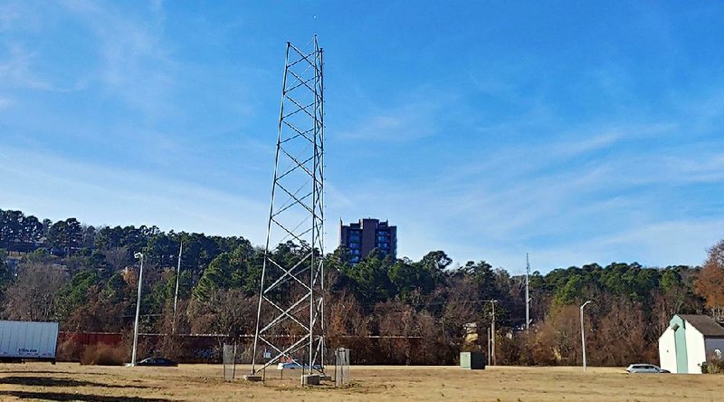 FILE — The broadcast tower already built on the property at KATV's new location in Little Rock’s Riverdale area.