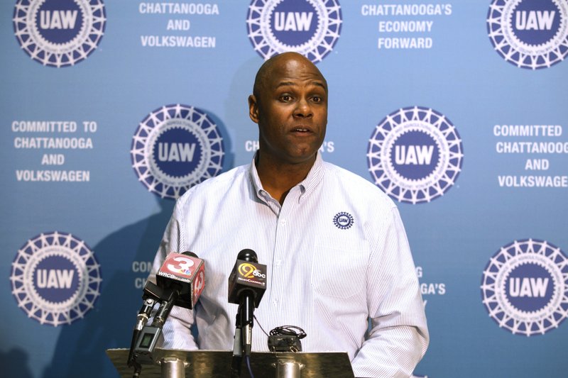 FILE - In this Dec. 4, 2015, file photo Ray Curry, a regional director of the United Auto Workers, speaks in Chattanooga, Tenn. The UAW union has replaced its auditing firm, added four internal auditors and has hired a big accounting firm to study its financial controls in an effort to prevent embezzlement and bribery discovered in a federal probe of the union. The moves announced Monday, Dec. 2, 2019 by Secretary-Treasurer Curry come after last month&#x2019;s resignation of President Gary Jones, who has been implicated in the scandal. (AP Photo/Erik Schelzig, File)