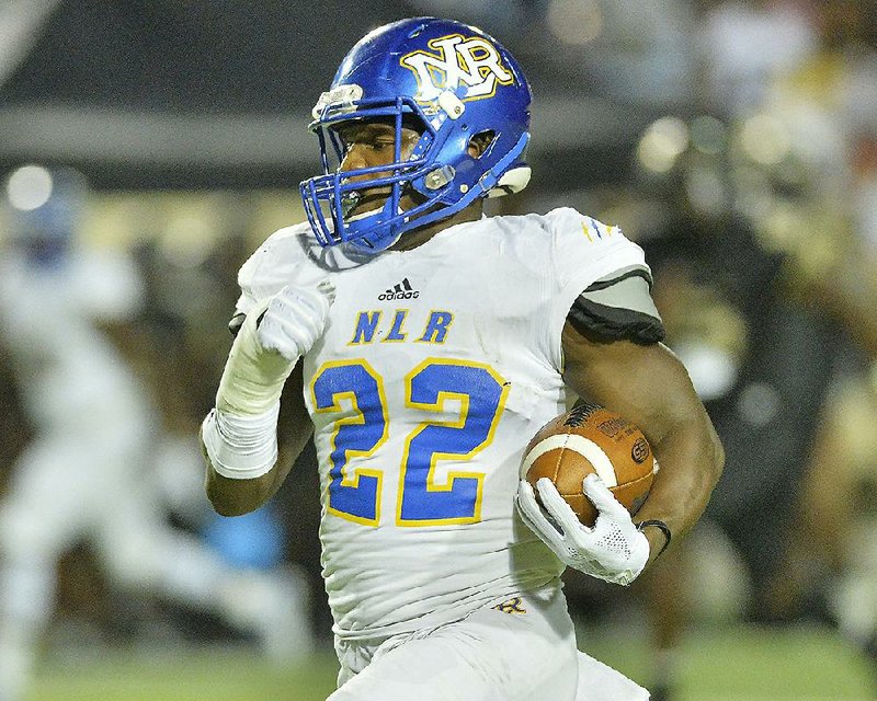 North Little Rock running back Brandon Thomas (22) has played in just eight games this season  because of injuries, but he’s had six 100-yard games and two 200-yard games to rush for 1,157  yards and 16 touchdowns on 141 carries. 