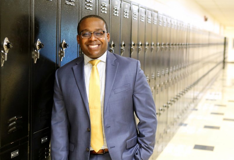 A file photo of Tremayne White in a hallway at Hot Springs World Class High School in June, shortly after he was named principal of the school. - Photo by Richard Rasmussen of The Sentinel-Record