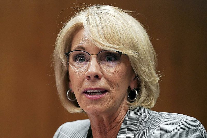  In this June 5, 2018, file photo, Education Secretary Betsy DeVos testifies during a Senate Subcommittee on Labor, Health and Human Services, Education, and Related Agencies Appropriations in Washington. 