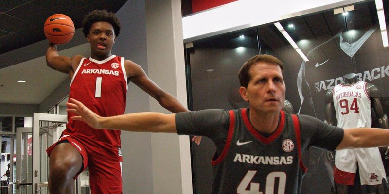 ESPN top 20 prospect Harrison Ingram and Arkansas coach Eric Musselman during Harrison's August visit to Fayetteville. 