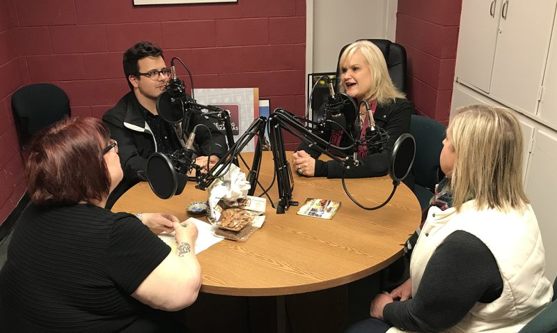 Silver Dollar City reps Dalton Fischer (from left clockwise) Lisa Rau and Noel Perkin talk with Becca Martin Brown about what is going on this holiday session at Brandon’s Silver Dollar City Theme Park.