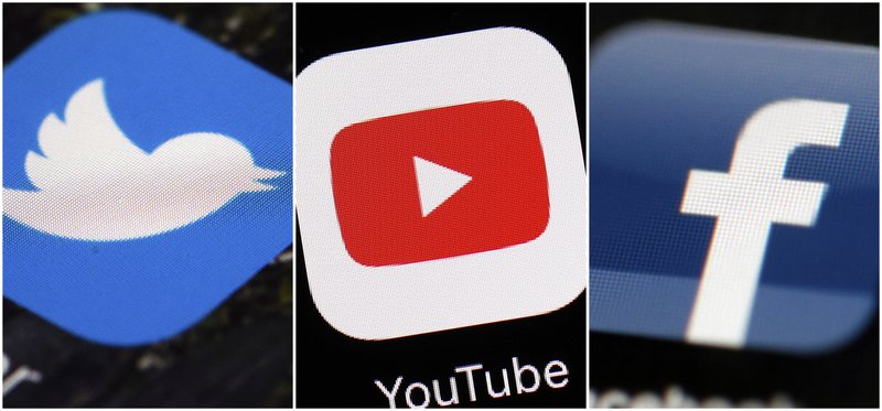 The Associated Press SOCIAL MEDIA: This combination of images shows logos for companies from left, Twitter, YouTube and Facebook. Social media companies are failing to stop manipulated activity, according to a report on Friday by NATO-affiliated researchers who said they were easily able to buy tens of thousands of likes, comments and views on Facebook, Twitter, YouTube and Instagram. Most of the phony accounts and the activity they engaged in remained online weeks later, even after researchers at the NATO Strategic Command Centre of Excellence flagged it up as fake.