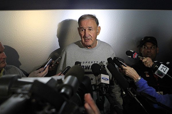 File photo -- New Dallas Cowboys defensive coordinator Monte Kiffin talks with the media during an introductory interview session of coaching staff members, Thursday, February 14, 2013 at Valley Ranch in Irving, Texas. (John Rhodes/Fort Worth Star-Telegram/MCT)