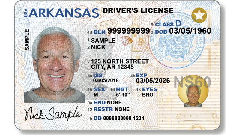 Sample: According to the Arkansas Department of Finance and Administration, the REAL IDs, like this sample, should improve the security of state-issued identification cards and driver's licenses.