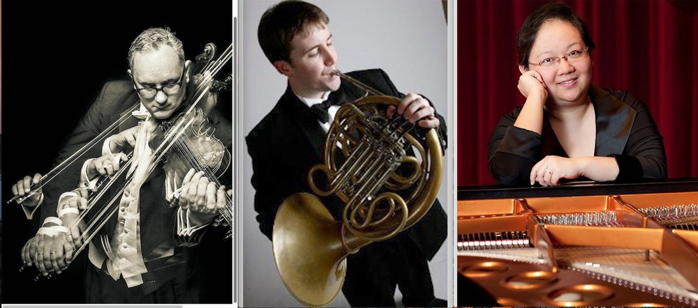 Andrew Irvin, violin; David Renfro, French horn; and May Tsao-Lim, piano, play works by Brahms and Sant-Saens plus seasonal works Tuesday at St. Luke's Episcopal Church in North Little Rock. Special to the Democrat-Gazette