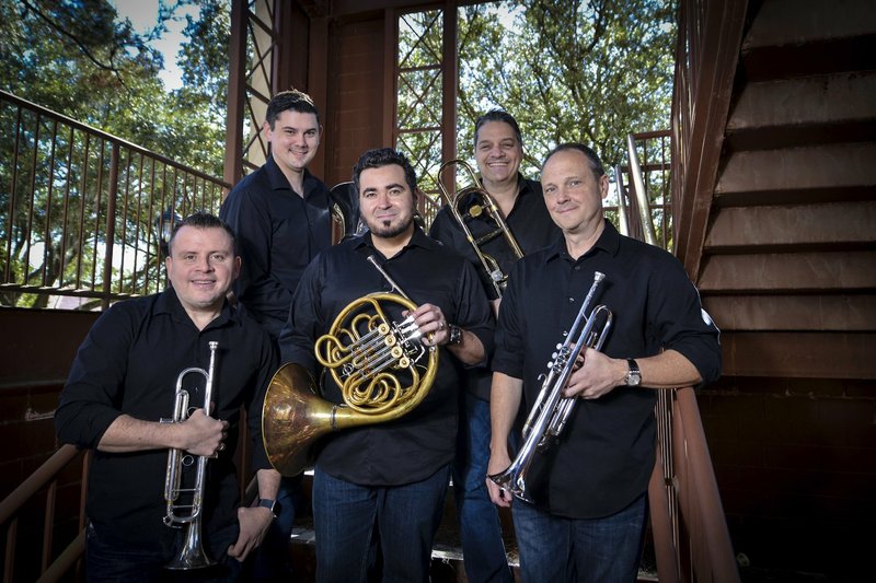 Boston Brass -- (from left) Jose Sibaja, trumpet; William Russell, tuba; Chris Castellaanos, French horn; Domingo Pagliuca, trombone; and Jeff Conner, trumpet. Special to the Democrat-Gazette