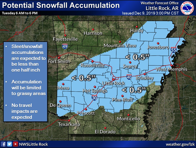This National Weather Service graphic shows the snowfall forecast for Tuesday, as of Monday afternoon.
