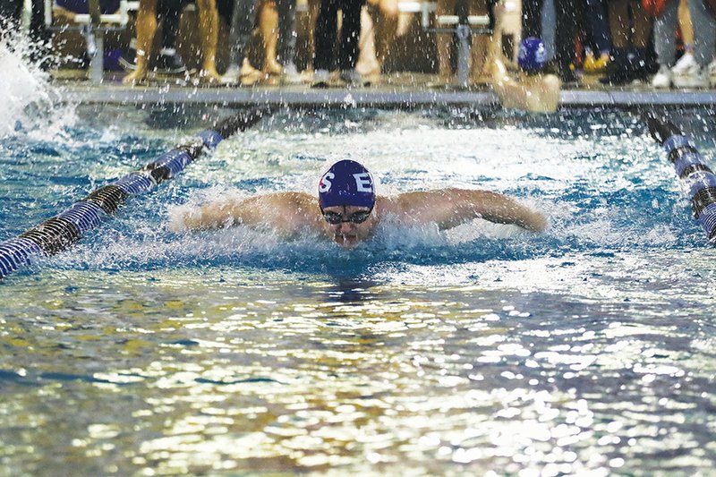 Siandhara Bonnet/News-Times El Dorado's Nathaniel Marino competes in the boys 200-yard medley relay at the Wildcat Invitational Tuesday. The Wildcats won the meet by 10 points over Magnolia. El Dorado's girls finished second.
