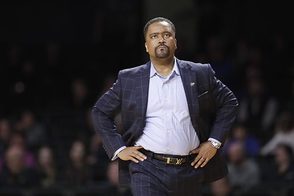 Tulsa head coach Frank Haith watches the action in the second half of an NCAA college basketball game against Vanderbilt Saturday, Nov. 30, 2019, in Nashville, Tenn. Tulsa won 67-58. (AP Photo/Mark Humphrey)

