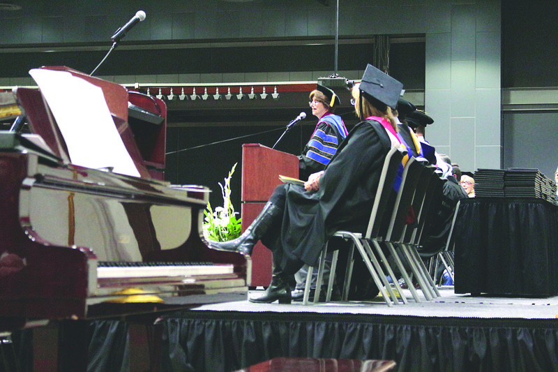 One last graduation: South Arkansas Community College President Dr. Barbara Jones delivers the commencement address during the 2019 Fall Commencement ceremony Thursday. Over 300 SouthArk students graduated or received certification in different fields of study Thursday.