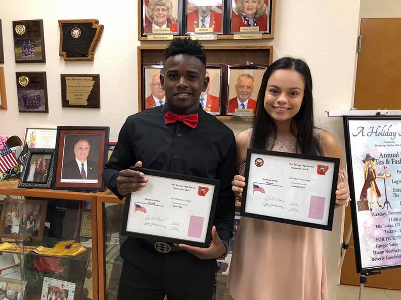 Devin Hill and Cassidy Miller were selected to represent HSSD Hot Springs World Class High School September Students of the Month by the Hot Springs Elks Lodge. Students are selected based on citizenship, community service, academic achievement, and school involvement. - Submitted photo
