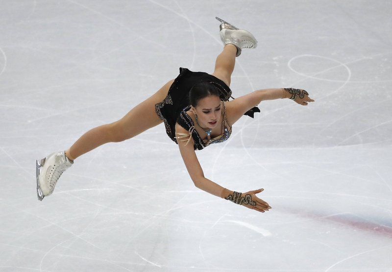 Russia's Alina Zagitova competes in the women's free skating program during the figure skating Grand Prix finals at the Palavela ice arena, in Turin, Italy, Saturday, Dec. 7, 2019. (AP Photo/Antonio Calanni)