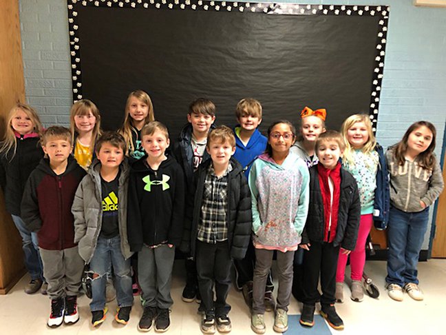 Magnet Cove Elementary recently announced the Students of the Month for November, back, from left, Zoe Martin, Mya Brodnax, Piper Yingling, Korbin Henson, Gabriel DeRosia, Joslyn Wallace, Bailie Daniel and Ava Cofrancesco, and front, from left, Karson Williams, Liam Lisenby, Jace Hall, Michael Lacey, Amity Wilkinson and Jett McLaughlin. - Submitted photo
