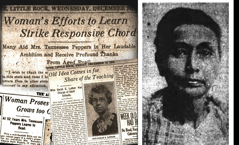 The Arkansas Gazette told the world about Mrs. Tennessee Frances Scott Peppers' ambition to read her Bible in October and December 1919. (Democrat-Gazette illustration/Celia Storey)