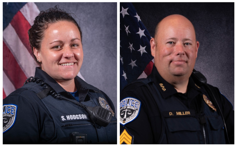Officer Samantha Hodgson and Sgt. David Miller are shown in these photos released by the Bryant Police Department.