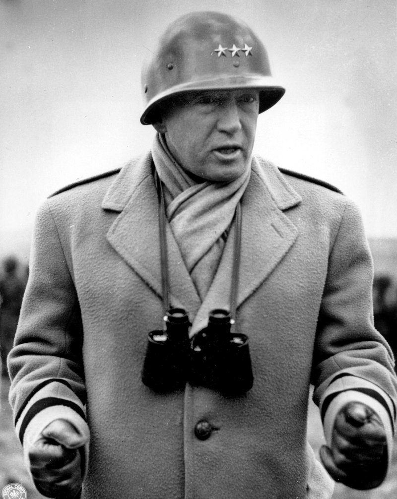 U.S. Lt. Gen. George S. Patton, Jr. speaks to troops in the European Theatre of Operations on April 22, 1944.
(AP photo)