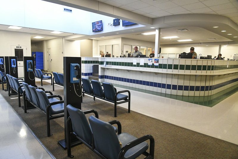 The booking area inside the Garland County Detention Center, photographed on July 23, 2019. - File photo by Grace Brown of The Sentinel-Record