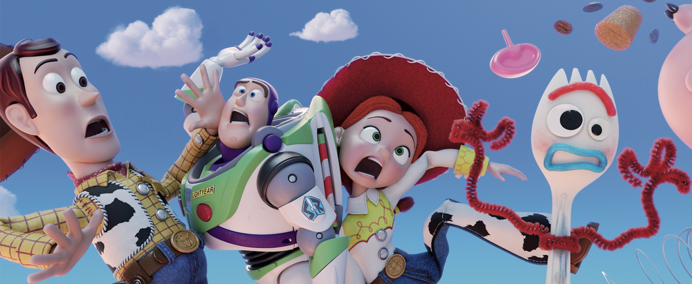 Cowboy sheriff Woody (from left), Buzz Lightyear, Jessie and Forky embark on a new adventure in "Toy Story 4."