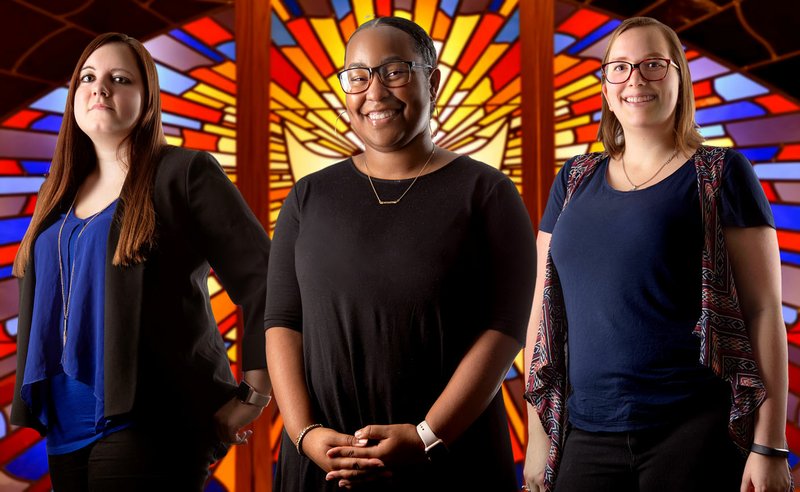 Special to the Democrat-Gazette/BEN KRAIN Kaylyn Hager, Jasmine Pugh and Jessica Olson are student researchers on the team that conducted the latest survey of the Little Rock Congregations Study, the results of which were released earlier this month.