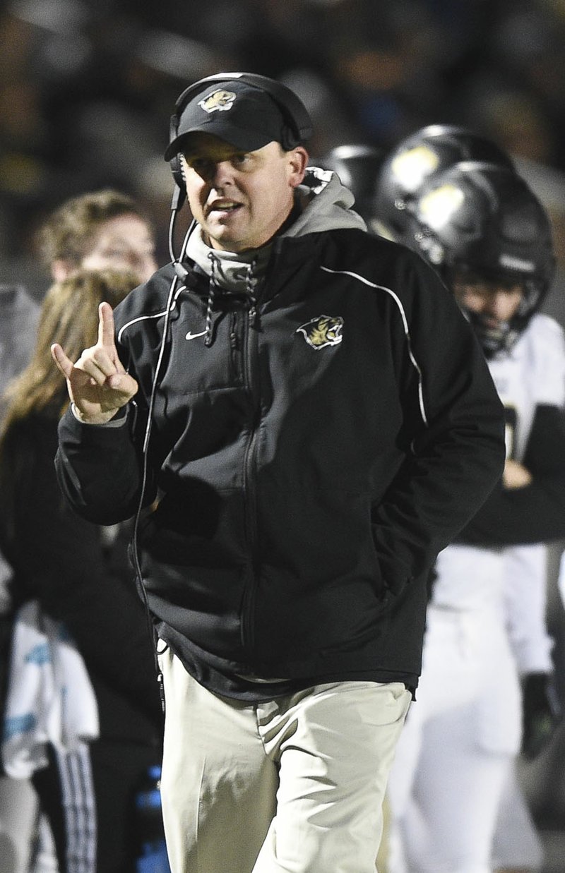 NWA Democrat-Gazette/CHARLIE KAIJO Bentonville head coach Jody Grant has been named the all-NWADG Division I coach of the year. Grant led the Tigers to an 11-1 record and their third consecutive 7A-West Conference championship.