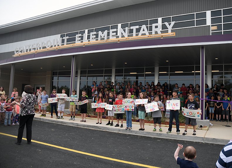 Centerpoint students perform during a dedication and ribbon cutting at the district's new elementary school on May 11, 2017. - File photo by The Sentinel-Record