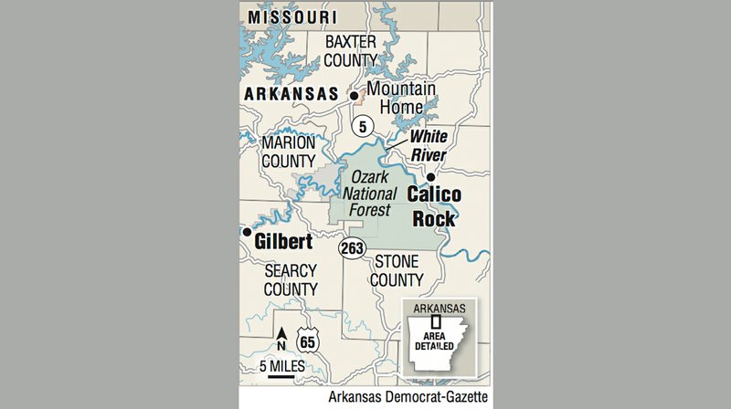 A map showing the location of Calico Rock, Arkansas.