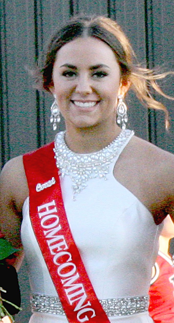 MARK HUMPHREY ENTERPRISE-LEADER Farmington senior Makenna Vanzant, shown during Homecoming ceremonies Sept. 27, 2019, battled a life-threatening illness, HUS, which stands for Hemolytic uremic syndrome, spending 16 days in the hospital prior to her sophomore basketball season. Makenna shared her personal testimony of her miraculous recovery during a Fellowship of Christian Athletes event held at Farmington's Allen Holland Field. She is beginning her fourth year as a starter for the Lady Cardinal varsity.