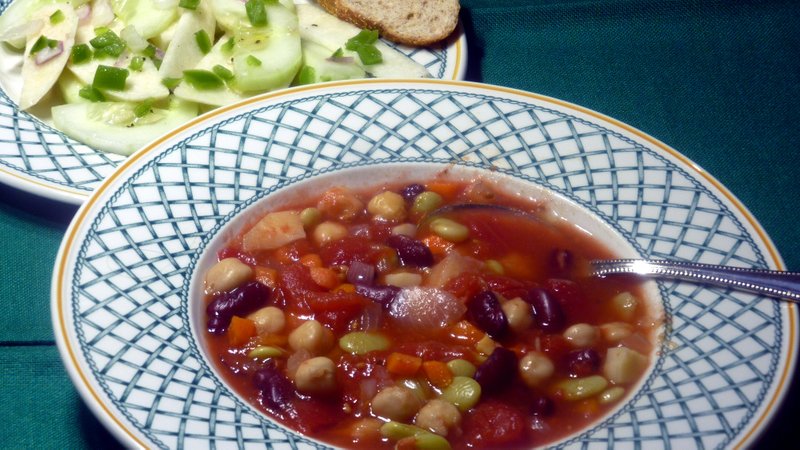 Three Bean Soup with Cucumber and Jicama Salad (TNS/Linda Gassenheimer)