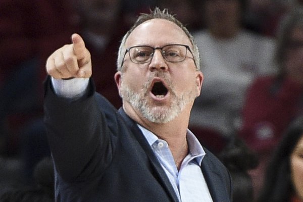 Arkansas women's basketball coach Mike Neighbors directs his team during the Razorbacks 84-77 loss to Texas A&M on Thursday, Jan. 2, 2020, in Fayetteville.