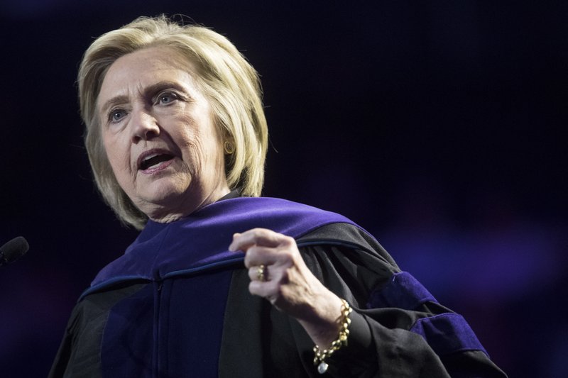 In this Wednesday, May 29, 2019 file photo, former Secretary of State Hillary Clinton delivers Hunter College's commencement address in New York. 
(AP Photo/Mary Altaffer, FILE)

