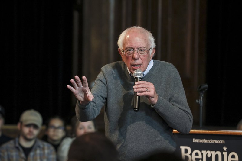  In this Sunday, Dec. 29, 2019, file photo, Democratic presidential candidate U.S. Sen. Bernie Sanders, I-Vt., speaks at a Newport Town Hall Breakfast at the Newport Opera House in Newport, N.H. Sanders says he raised more than $34.5 million in the final three months of 2019, showing that a recent heart attack hasn't slowed the Vermont senator's fundraising prowess with the start of the Democratic presidential primaries looming. 
(AP Photo/Cheryl Senter, File)