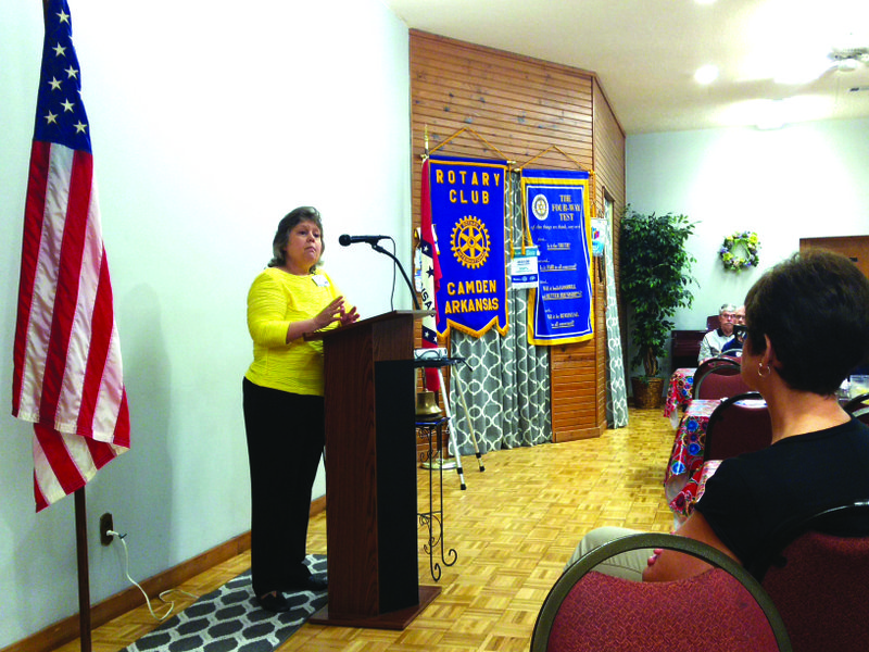 Teresa Roark, mental health services director at Ouachita County Medical Center’s Chemical Dependency Treatment Facility speaks to the Camden Lions Club at Catherine’s Bistro Roar was appointed to the Board of Examiners of Alcoholism and Druge Abuse Counselors by Arkansas Governor Asa Hutchinson