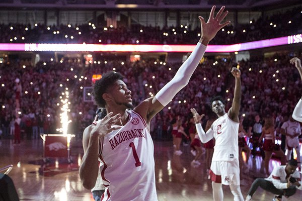 Arkansas guard Isaiah Joe (1) is shown prior to a game against Texas A&M on Saturday, Jan. 4, 2020, in Fayetteville.