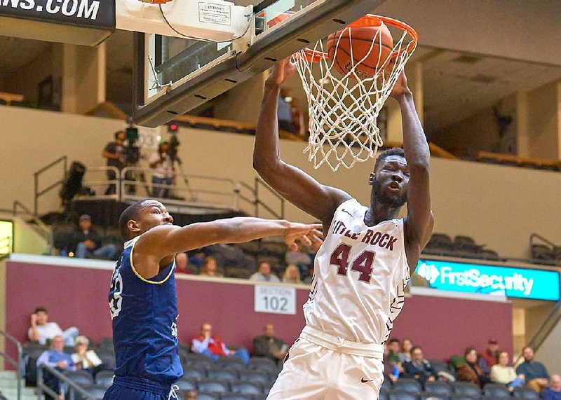 Rout Monyyong led UALR with 19 points and 16 rebounds in a 79-73 victory over Georgia Southern on Monday night at the Jack Stephens Center in Little Rock.