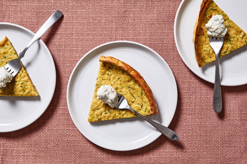 Big Zucchini Pancake With Yogurt-Feta Sauce (For The Washington Post/Stacy Zarin Goldberg)