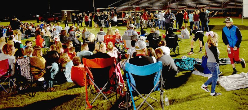 MARK HUMPHREY ENTERPRISE-LEADER/Youth, who made a faith-based decision, are recognized during an Oct. 9, 2019 Fellowship of Christian Athletes &quot;Fields of Faith&quot; held at Farmington's Allen Holland Field.