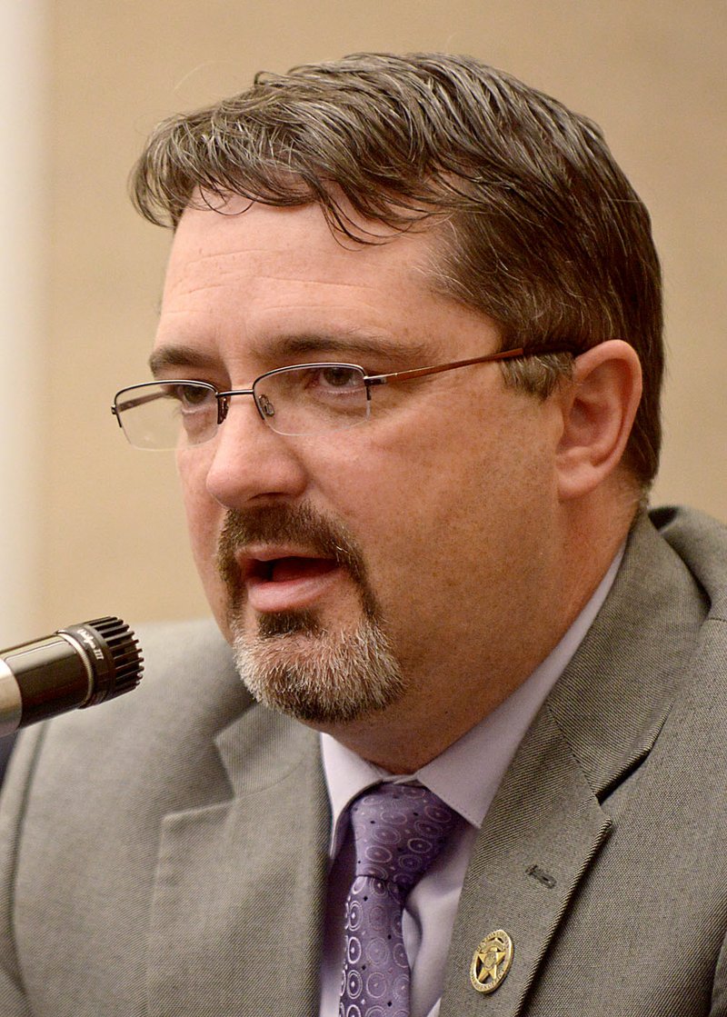 NWA Democrat-Gazette/BEN GOFF Benton County Sheriff Kelley Cradduck, candidate for Benton County Sheriff, responds to questions on Thursday Jan. 14, 2016, during a forum for Republican candidates for the office of Benton County Judge and Benton County Sheriff in the Shewmaker Center for Global Business Development at Northwest Arkansas Community College in Bentonville.