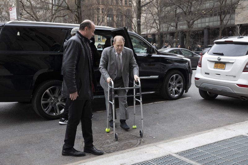 Harvey Weinstein arrives at a Manhattan courthouse, Tuesday, Jan. 7, 2020, in New York. Potential jurors in Weinstein's New York sexual assault trial are expected to fill a courtroom Tuesday as the former movie titan's legal problems deepen with new charges in Los Angeles. (AP Photo/Mark Lennihan)