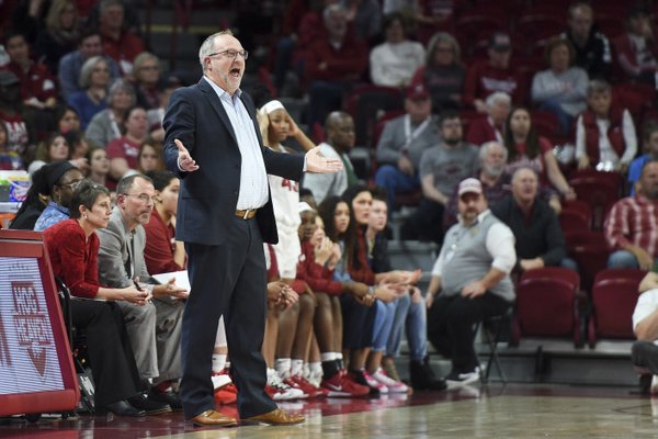 Arkansas Razorback coach Mike Neighbors looks on during his team's 84-77 loss to Texas A&M. The Razorbacks next game is in Columbia against the No. 4 ranked South Carolina Gamecocks.