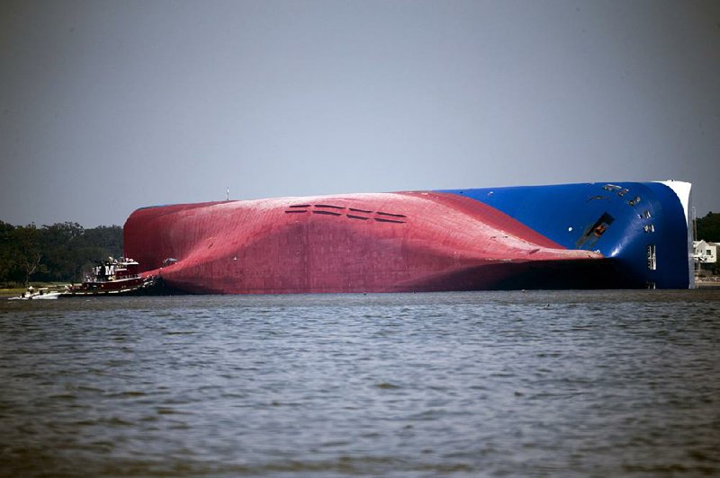 The cargo ship Golden Ray was carrying 4,200 vehicles when it capsized near Jekyll Island off the  coast of Georgia in September.
(AP/Stephen B. Morton)