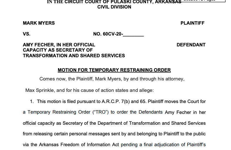 This screenshot shows part of a lawsuit filed Thursday by Mark Myers.