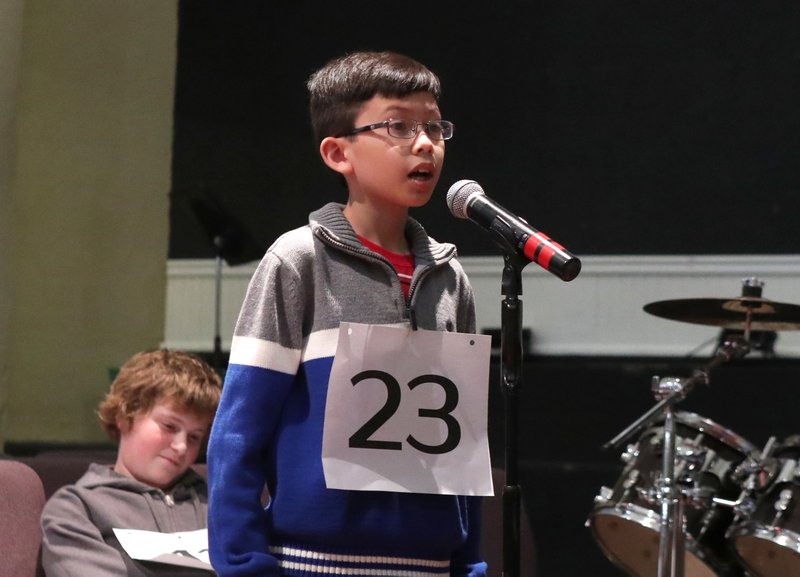 Thomas C. Sinclair wins the Garland County Spelling Bee on Thursday for the second time in a row and qualifies for the state spelling bee competition. - Photo by Richard Rasmussen of The Sentinel-Record