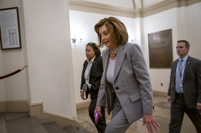 Speaker of the House Nancy Pelosi, D-Calif., arrives at the Capitol in Washington on Friday, Jan. 10, 2020.