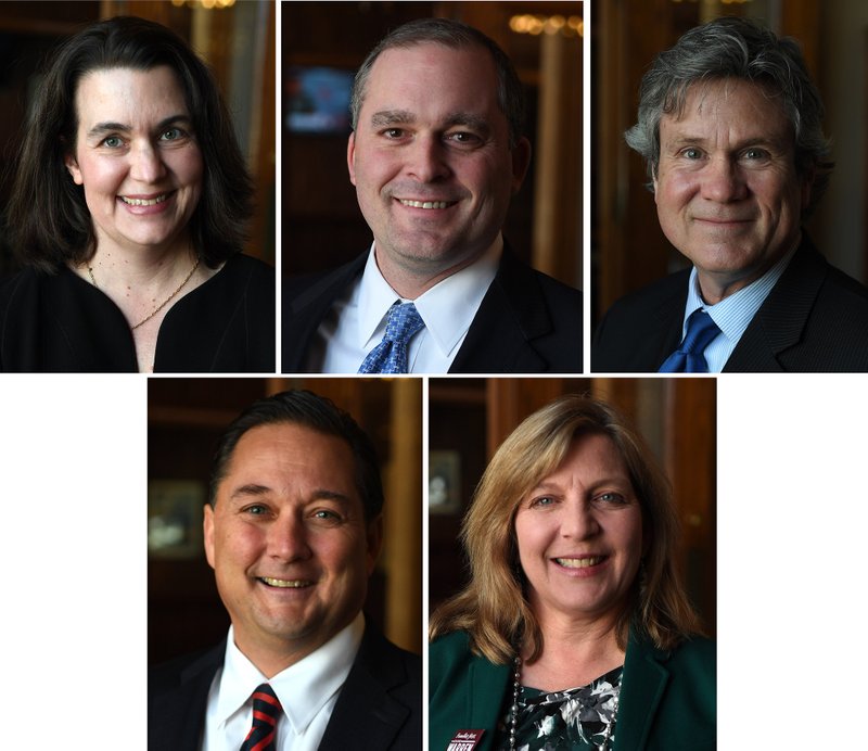 Five candidates are vying for a new circuit judge position. The candidates are Mieka Hatcher (top left), Brian Hogue, Conrad Odom, Tim Snively (bottom left) and Diane Warren.


