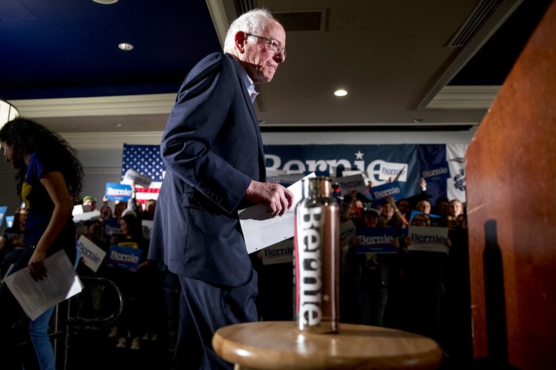 Democratic presidential candidate Sen. Bernie Sanders, I-Vt., takes the stage at a climate rally with the Sunrise Movement at The Graduate Hotel, Sunday, Jan. 12, 2020, in Iowa City, Iowa. (AP Photo/Andrew Harnik) story.lead_photo.caption